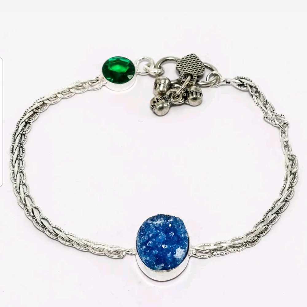 Sterling silver emerald & blue drutzy bracelet